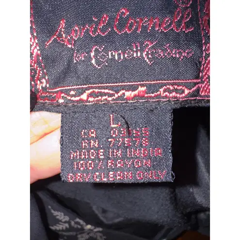 April Cornell Dress Women Large Black Floral Embellished Cowl Neck Maxi Vintage