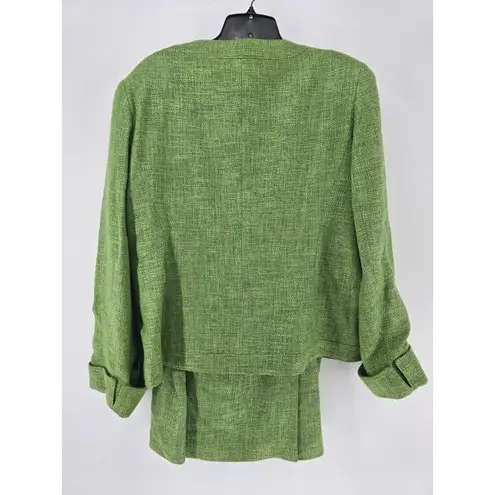Lafayette 148 New York Green Tweed Blazer Skirt Suit Set Womens Size 14