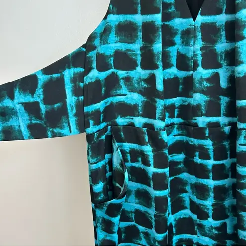 Rachel Roy Teal Blue Printed Robe Wrap Sleeveless Sheath Dress Size 8
