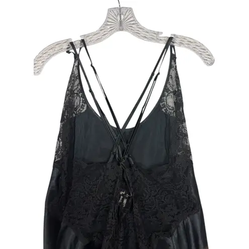Victoria's Secret  Black Lace Trim Satin Slip Dress Lingerie Sexy Coquette sz M