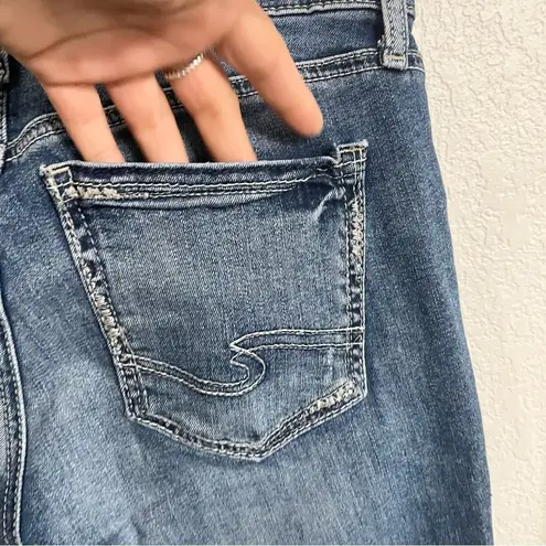 Silver Jeans Women’s Denim Blue BoyfriyFit Distressed Chewed Frayed Hem Size 30