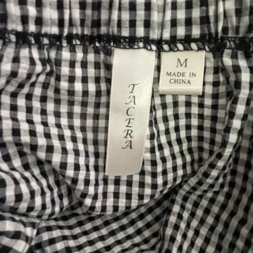 Tacera Gingham Off Shoulder Dress Black White 3/4 Sleeve Size Medium