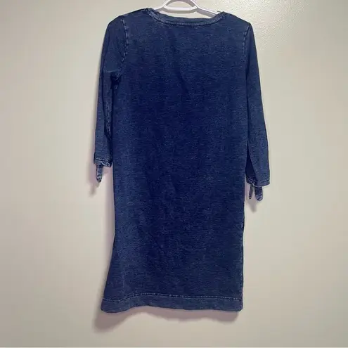 Jane and Delancey Faux Dark Wash Denim 3/4 Sleeve Mini Dress Small Pockets Modest