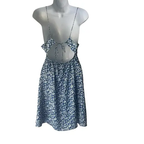 L.I.A Love Is All Women's Size Small Blue Floral Tie Back Satin Slip Dress