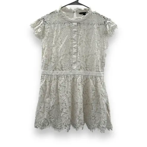 Rachel Zoe RTR Rachel Zoe Jamie White Floral Lace Short Sleeve Mock Neck Top Sz 12