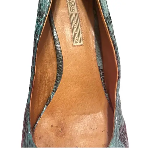 Buffalo London Teal Black Embossed Snakeskin Platform Heels Pumps Size 10 Green