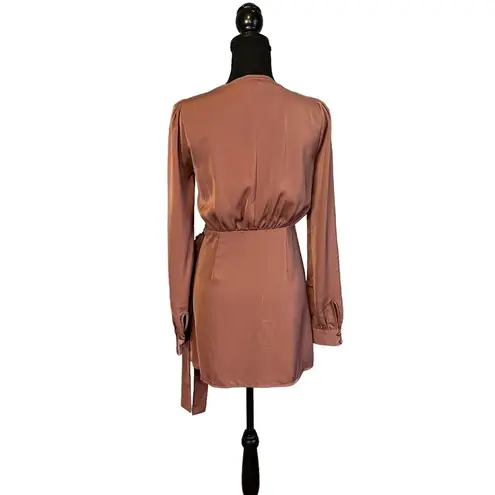 NBD  Mauve Wrap Mini Dress SMALL Satin Deep V Cocktail Quiet Luxury Janet NEW