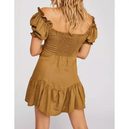 Jen's Pirate Booty Night Bird Mini Smocked Green Linen Blend Dress Size XS