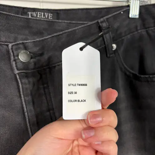 Twelve By Twelve Twelve by On Twelfth Black Denim Straight Leg Button Fly Crossover Waist Jeans