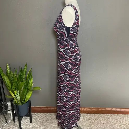 Handbook Petite Maxi Dress P Geometric Print Sleeveless Deep V Back Boho Chic