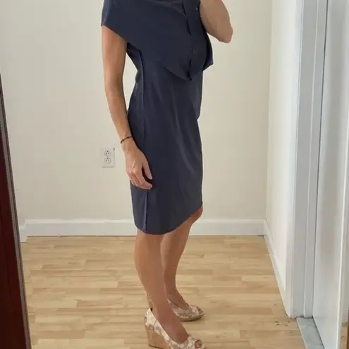 Edge Slate Gray Draped Front Raw Sheath Dress