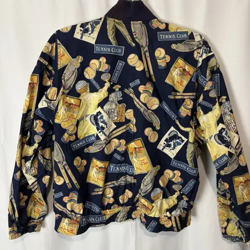 Liz Sport Vintage Jacket Size Medium Navy Full Zip Tennis Windbreaker Cotton Blue