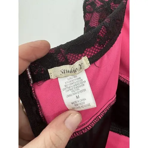 Studio Y Mini Dress Women M Pink Y2K Retro 2000s Baddie Bubble Hem Lace Babydoll