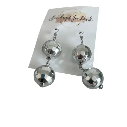 DISCO BALL Silver Drop Earrings New Years NEW