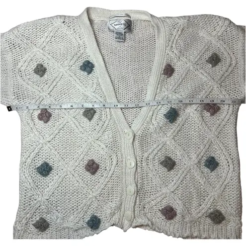 Vintage Nuggets Hand Knit Cardigan Made in Korea 80s Chunky Cream Sweater Sz M White Size M