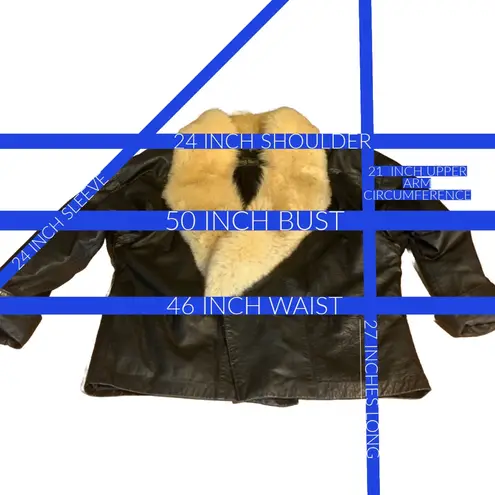 VINTAGE 1980'S GREG BELL BLACK LEATHER WITH FOX FUR COLLAR COAT (L) Size L