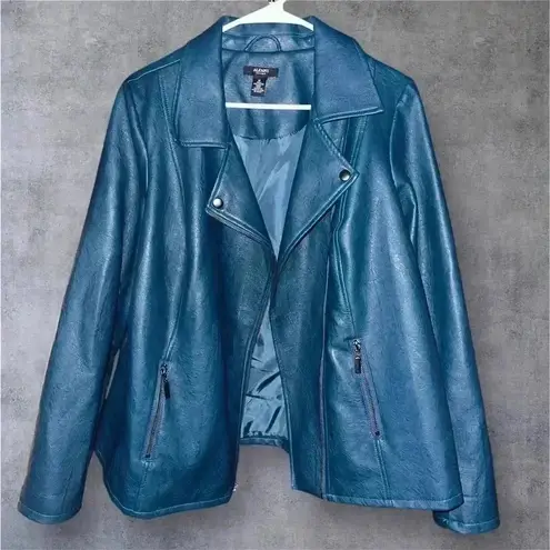 Alfani NWOT Women's Asymmetrical Zip Teal Faux Leather Jacket size 1X