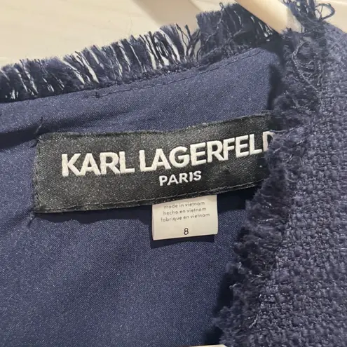 NEW Karl Lagerfeld Paris Navy Tweed Dress Office Academia Pockets Size 8 Blue