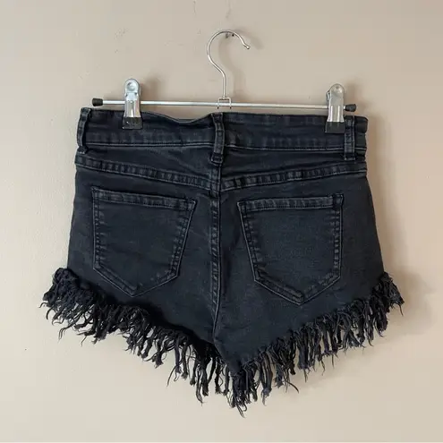 Forever 21  | Black High Rise Cheeky Fringe Denim Jean Shorts Sz S