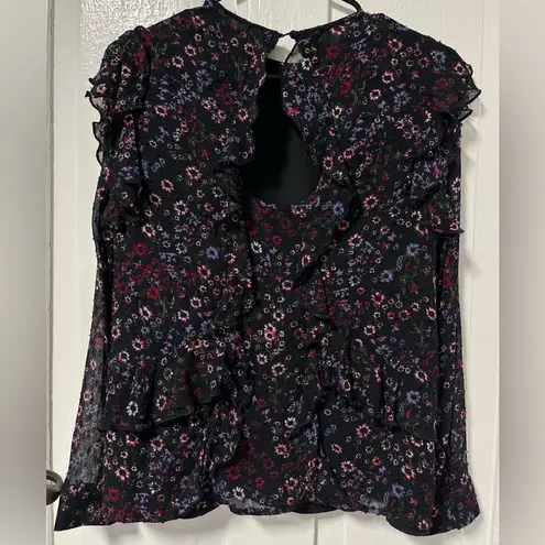Reiss Fazia India Black Ruffle Floral Long sleeve Blouse size 8