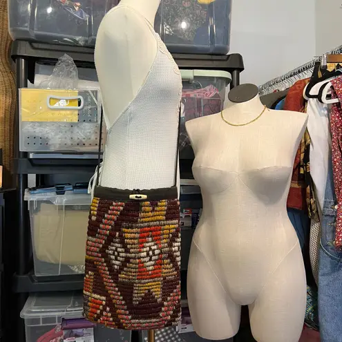 Indie Handmade Fabric Woven Weaved Southwestern Small Crossbody Bag Black