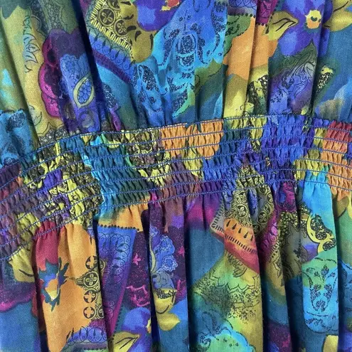 Vintage Via Sant Andrea Dress Women 14 Petite Multicolor Floral Artsy Retro 80s Size 14P