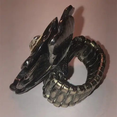 Black Metallic Gunmetal Gray Boho Flower Ring with CZ Accents