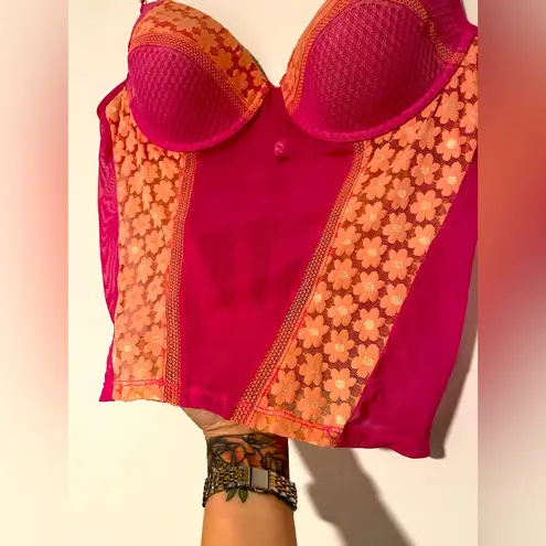 Rampage Vintage  Fuchsia Orange Lace Balconette Corset‎ Bustier Sexy Lingerie Top