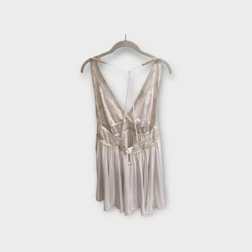 SeductiveWear Satin Lace Babydoll Lingerie – Ivory Champagne – Open Back Slip White Size undefined