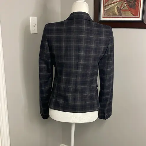 Max Mara Weekend Single Breasted Blazer Size 6 Plaid Navy Business Italy