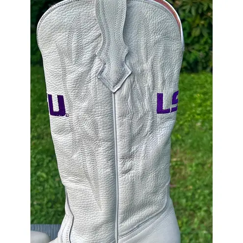 Women's White Leather LSU Vaccari University Leighton Boots 10.5 Tigers SEC