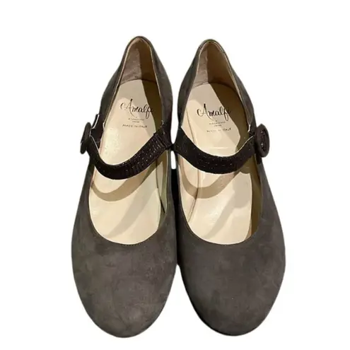 Amalfi by Rangoni Taupe Brown Suede Leather Wedge Mary Jane Shoe Womens 8.5N Size 8.5