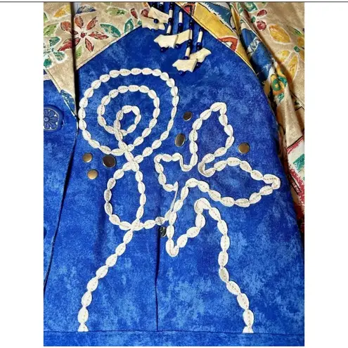 Howard Wolf Dallas Vintage Floral Beaded Jacket Womens 6 Boho Chic Made in USA Blue