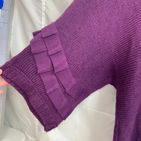 Alfani women's thick knit purple cowl neck ruffle wool loose relaxed sweater M Size M