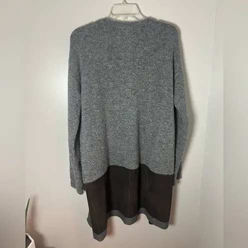 Sita Murt Anthropologie Wool Blend TwoTone Suede Tunic Cardigan Sweater Sz 42/10 Gray