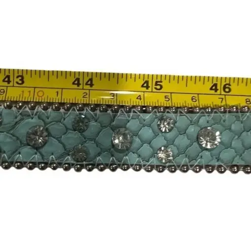Women's Blue Croc Embossed Belt with Iridescent Stones