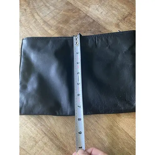 Vintage Black Genuine Leather Chevron Foldover Clutch Bag 13.5” Made in China Black