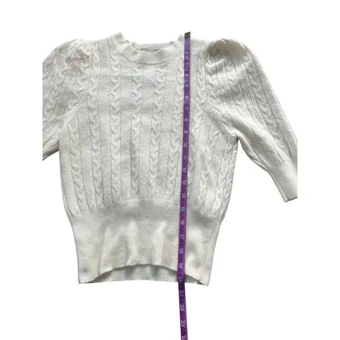 Khan Bogd Mongolian Cashmere Cable Knit Puff Sleeve Sweater Cream Ivory Size S White