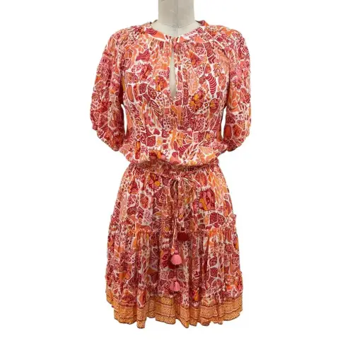 Poupette St. Barth Mini Bona V Red Chagal Printed Pink Orange Dress Size Small