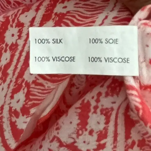 Poupette St. Barth Silk Tassel Print Tie Peasant Blouse Fringe Trim Top Womens S