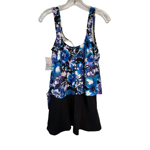 Le Cove Women's Floral Print Tankini Swimsuit with Skirted Bottom Size 12 Blue
