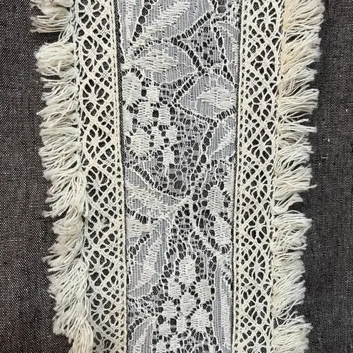 Ryu Bohemian Brown Chambray Fringe Lace Trim Bow Ties - Size Large