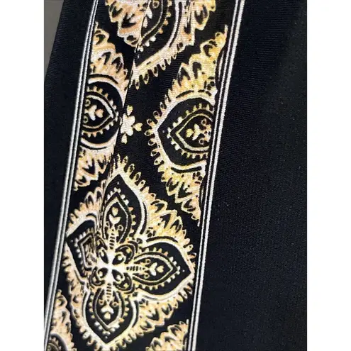 Susan Graver Black Abstract Shapes Side Stripe Pull-on Liquid Knit- Small (Tall)