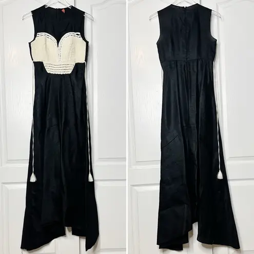 Altuzarra Apollonia Crochet Bustier Linen Silk Maxi Dress Black Size 34FR (2 US)