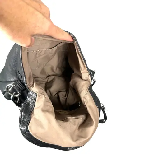 Margot Black Pebbled Leather Foldover Fold Over Shoulder Bag Siver Hardware