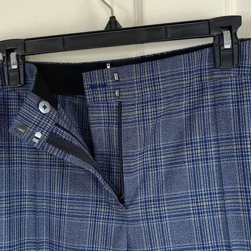 Elie Tahari Leena Plaid Cropped Pants (Blue Plaid) - Medium