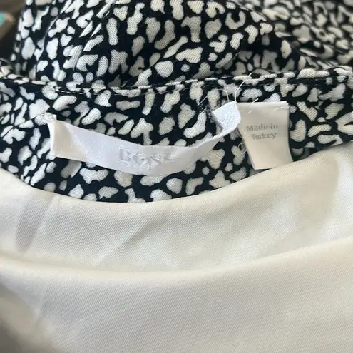 Hugo Boss Epona Midi Dress w/Ruched Left Waist Navy White EXCELLENT! Retail $398