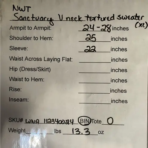 Sanctuary  textured long sleeve pullover V neck sweater, size XL,‎ NWT