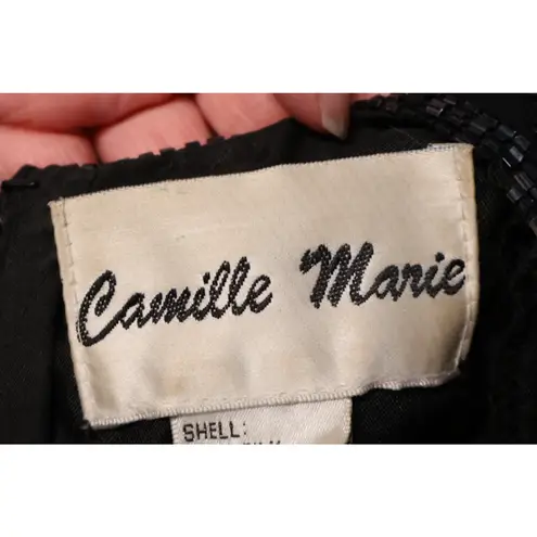 Vtg Black Silk Beaded Evening Dress Art Deco Formal Event Holiday Plus Size 2X