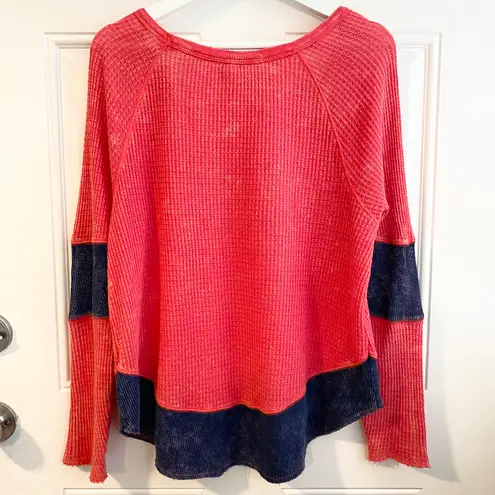 Free People We The Free waffle knit scoop neck colorblock top